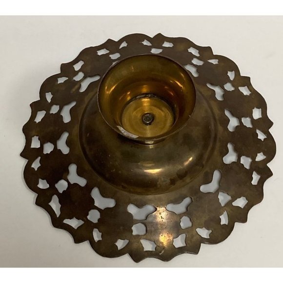 Hampton Brass Cloisonné Pedestal Bowl Boho Floral Pink Enamel Green - Picture 3 of 3